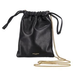 SAINT LAURENT Drawstring Leather Chain Shoulder Bag